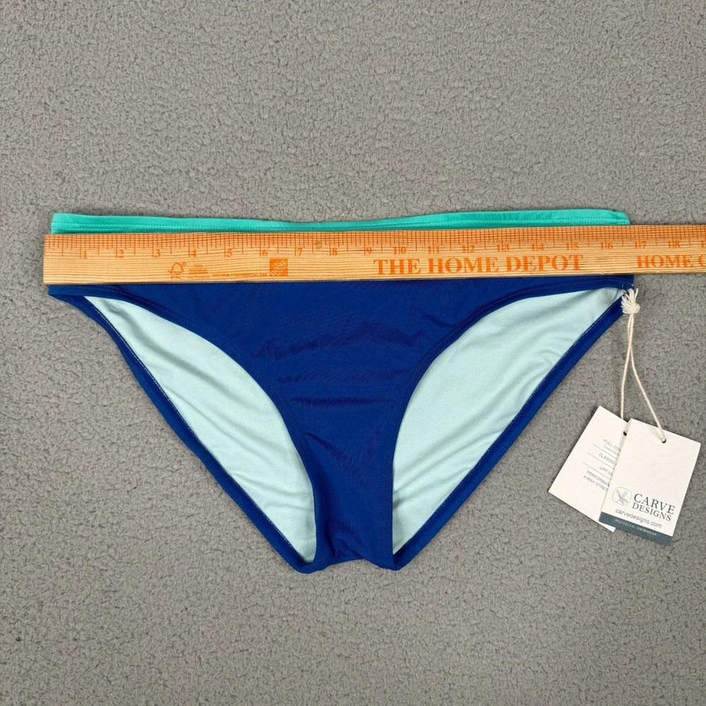 Carve Designs Bikini Bottom Womens L Blue Teal Colorblock UPF Classic Rise NWT
